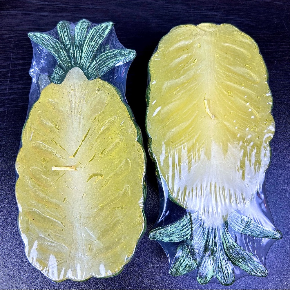 Pineapple Shaped Candle Set of 2 Tropical Coastal Sculptural Decor 7 Inch
